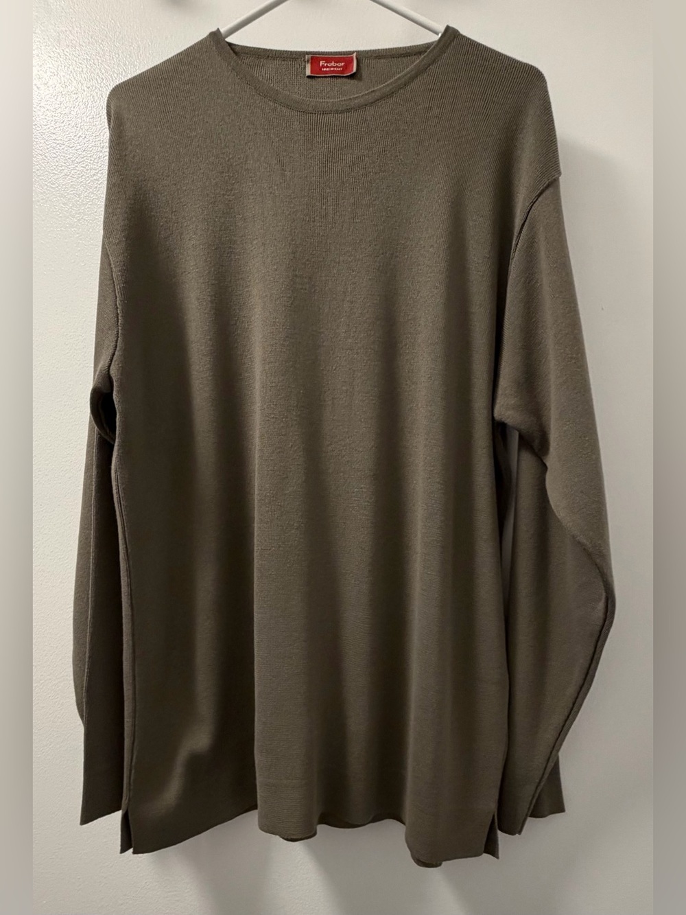 Fraber Made in Italy Taupe Brown Fine Knit Crewneck Sweater Pullover